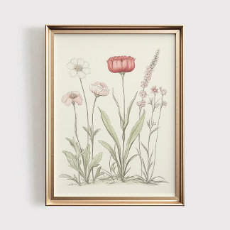 アンティークな野の花のプリントアート　やさしい花の壁飾り ポスター