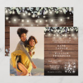 アンティークな雰囲気のつる性照明と瓶と緑の結婚式の写真 招待状 (正面/裏面)