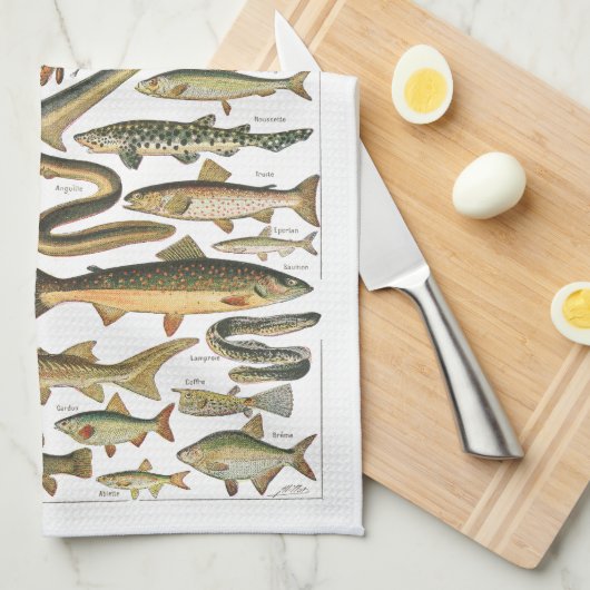 アンティークな魚の図鑑 海の中へ キッチンタオル (四つ折り)