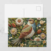 アンティークな鳥の森の刺繍風サンクスカード ポストカード (正面/裏面)