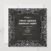 アンティークな黒板のSweet 16 誕生日パーティー 招待状 (裏面)