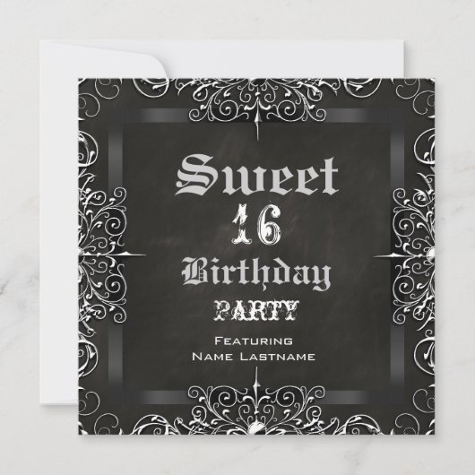 アンティークな黒板のSweet 16 誕生日パーティー 招待状 (正面)
