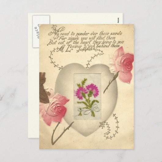 アンティークによって刺繍されるバレンタインカード シーズンポストカード (正面/裏面)