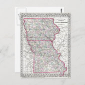 アンティークのアイオワとミズーリの地図1874年頃 ポストカード (正面/裏面)