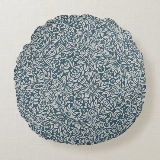 アンティークのアウト擦り切れたの葉青い背景 ラウンドクッション (正面)