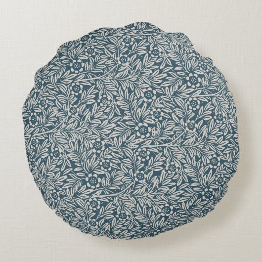 アンティークのアウト擦り切れたの葉青い背景 ラウンドクッション (裏面)