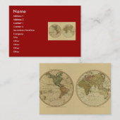 アンティークのウィリアムFaden著1786年の世界地図 名刺 (正面/裏面)