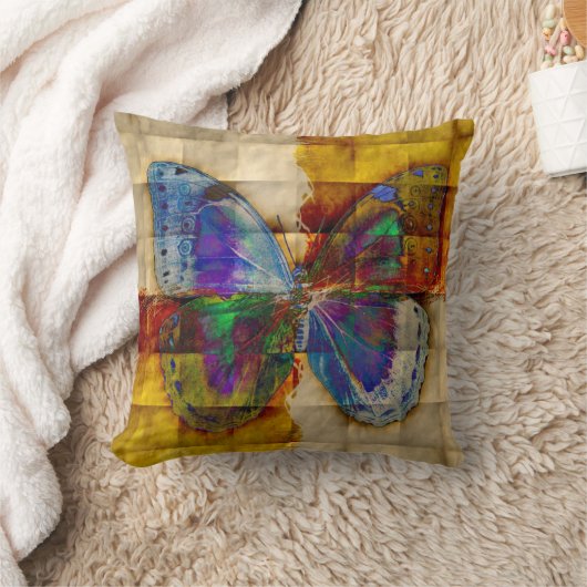 アンティークのチェック模様のパターンの蝶 クッション (ブランケット)