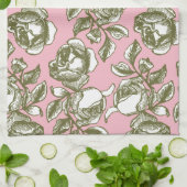 アンティークのバラとホワイトピンクタオル キッチンタオル (折り畳み)