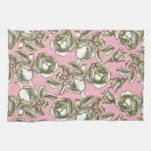 アンティークのバラとホワイトピンクタオル キッチンタオル (横)