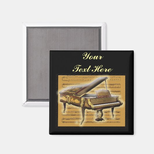 アンティークのピアノと音楽の表記法 マグネット (正面/裏面)