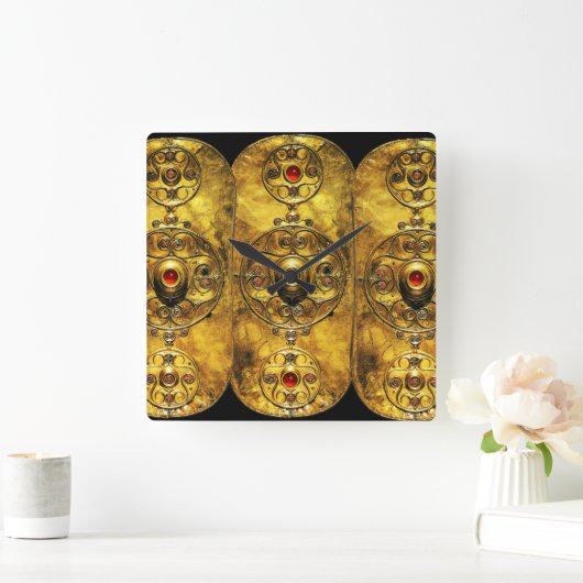 アンティークのルビー玉石を有するセルト戦士盾 スクエア壁時計 (ホーム)