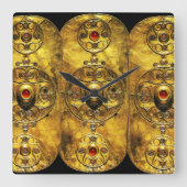 アンティークのルビー玉石を有するセルト戦士盾 スクエア壁時計 (正面)