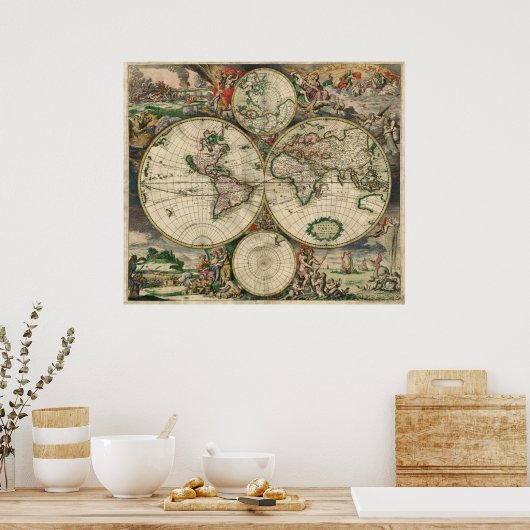 アンティークの世界地図ポスター ポスター (キッチン)