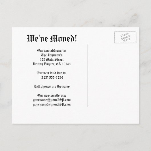 アンティークの世界地図、アドレスのヴィンテージ変更 案内ポストカード (裏面)