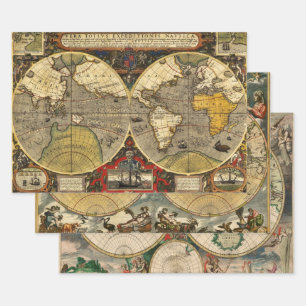 アンティークの世界地図 ラッピングペーパーシート