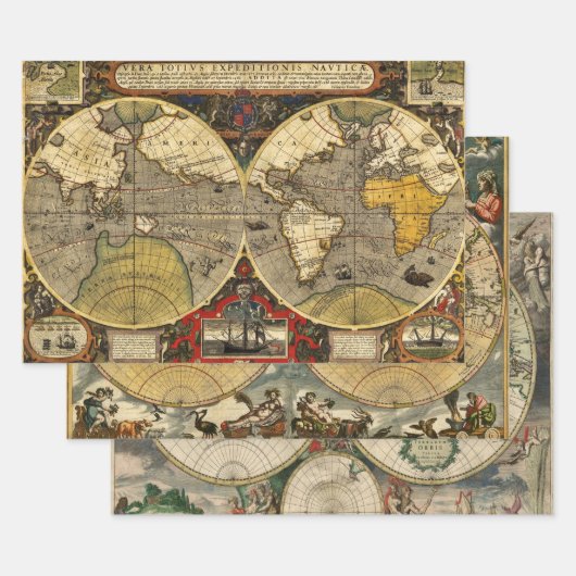 アンティークの世界地図 ラッピングペーパーシート (セット)