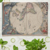 アンティークの世界地図：歴史風刺画 キッチンタオル (折り畳み)