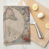 アンティークの世界地図：歴史風刺画 キッチンタオル (四つ折り)