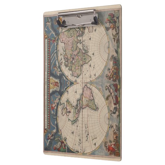 アンティークの世界地図:歴史風刺画 クリップボード (左)