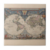 アンティークの世界地図：歴史風刺画 タイル (正面)