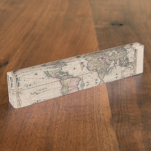 アンティークの世界地図:歴史風刺画 デスクネームプレート (側面)