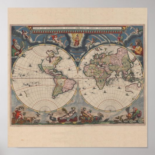 アンティークの世界地図:歴史風刺画 ポスター (正面)