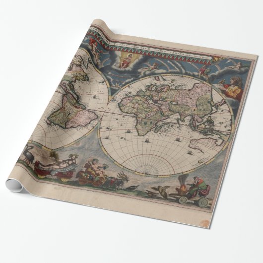アンティークの世界地図：歴史風刺画 ラッピングペーパー (アンロールド)