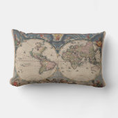 アンティークの世界地図:歴史風刺画 ランバークッション (正面)