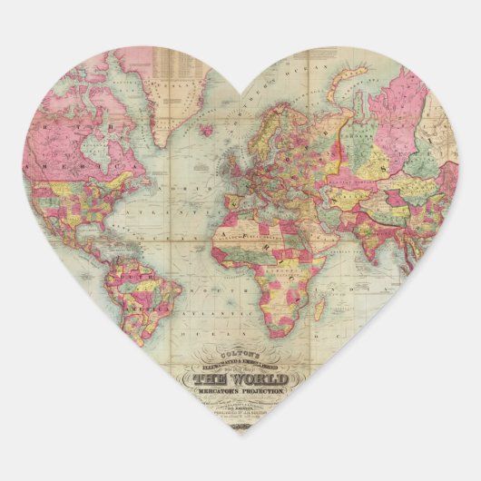 アンティークの世界地図byジョン・コルトン, circa 1854 ハートシール (正面)