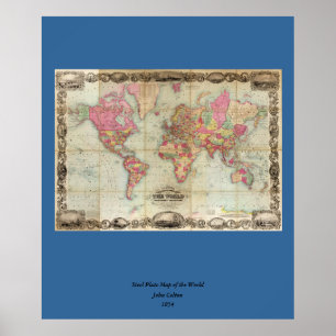 アンティークの世界地図byジョン・コルトン, circa 1854 ポスター