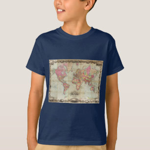 アンティークの世界地図byジョン・コルトン， circa 1854 tシャツ