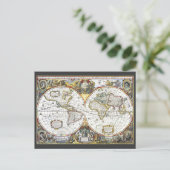 アンティークの世界地図by Hendrik Hondius, 1630 ポストカード (スタンド正面)