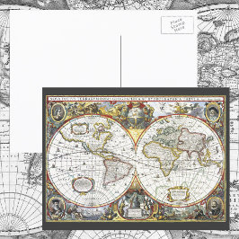 アンティークの世界地図by Hendrik Hondius, 1630 ポストカード