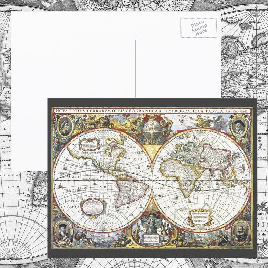 アンティークの世界地図by Hendrik Hondius, 1630 ポストカード