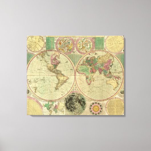 アンティークの世界地図Carington Bowles, circa 1780 キャンバスプリント (正面)
