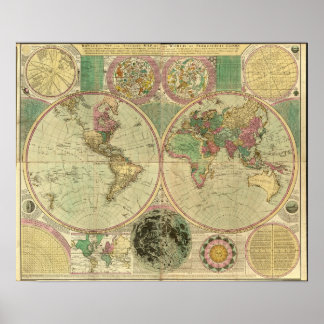 アンティークの世界地図Carington Bowles, circa 1780 ポスター