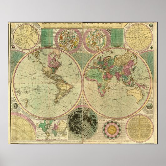 アンティークの世界地図Carington Bowles, circa 1780 ポスター (正面)