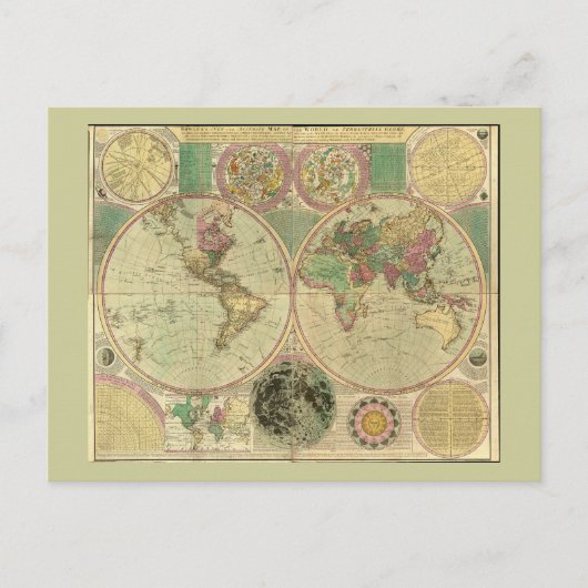 アンティークの世界地図Carington Bowles, circa 1780 ポストカード (正面)