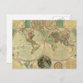 アンティークの世界地図Carington Bowles, circa 1780 ポストカード (正面/裏面)