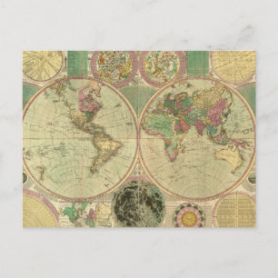 アンティークの世界地図Carington Bowles, circa 1780 ポストカード