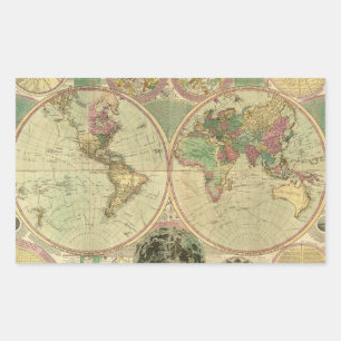 アンティークの世界地図Carington Bowles, circa 1780 長方形シール