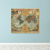 アンティークの世界地図Johann Baptist Homann, 1716 キャンバスプリント (インサイチュ (ウッドフロア))