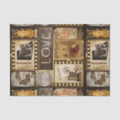 アンティークの古いヴィンテージのコラージュ絵画バター 薄葉紙 (正面)