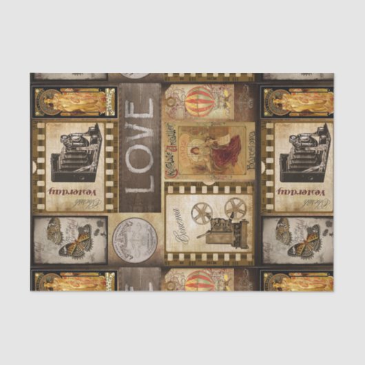 アンティークの古いヴィンテージのコラージュ絵画バター 薄葉紙 (正面)