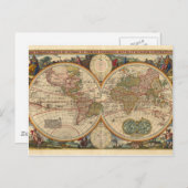 アンティークの古い希少世界地図 ポストカード (正面/裏面)