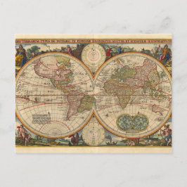 アンティークの古い希少世界地図 ポストカード