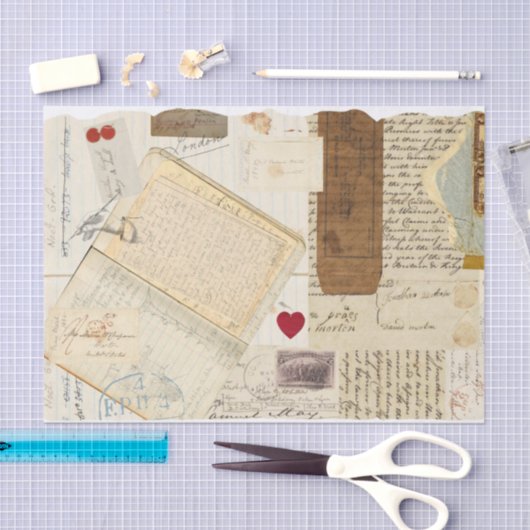 アンティークの古い手書きの手紙と仕訳帳 薄葉紙 (クラフト)