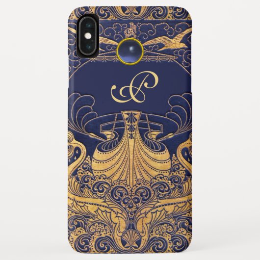 アンティークの器,イルカ,ゴールド,ネイビーブルーのモノグラム Case-Mate iPhoneケース (裏面)