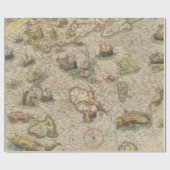 アンティークの地図と海の生物 ラッピングペーパー (フラット)